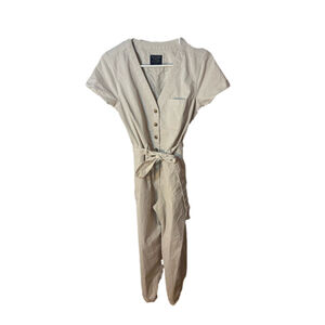 Abercrombie & Fitch cream coloured corduroy short sleeve jumpsuit with tie Sml